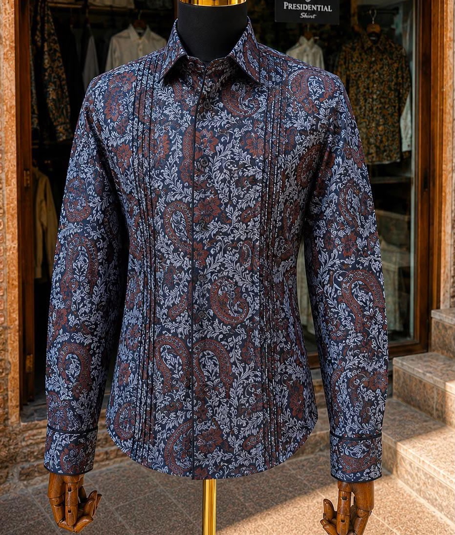 Men’s blue and navy paisley shirt