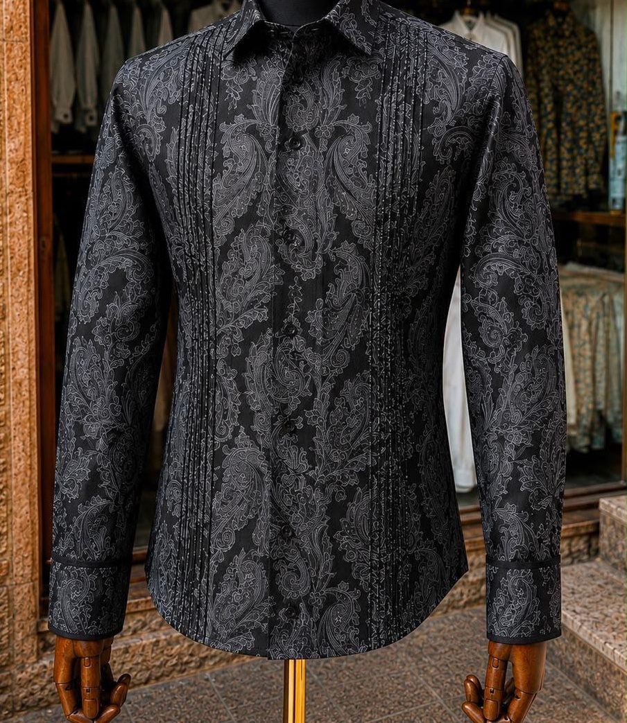 Men’s tonal graphite paisley shirt