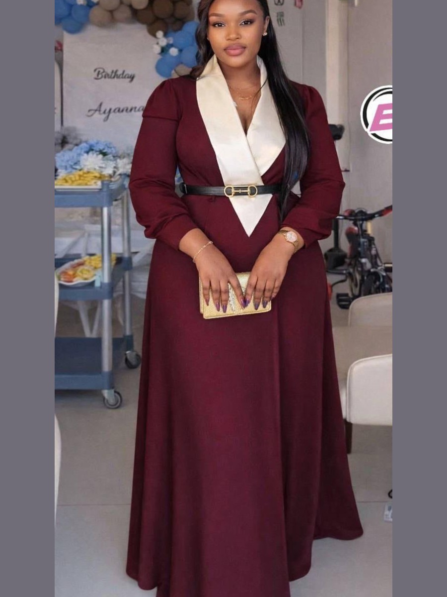Manteau-robe bordeaux à col châle ivoire