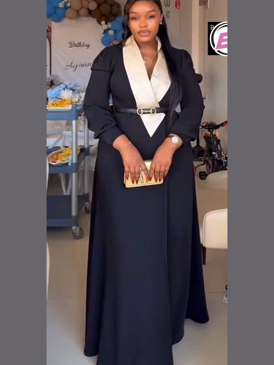 Manteau-robe marine à col châle ivoire
