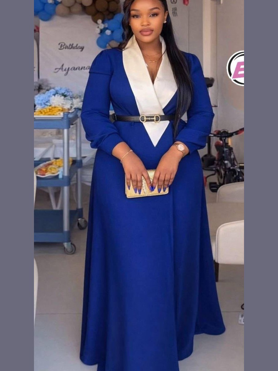 Manteau-robe bleu roi à col châle ivoire