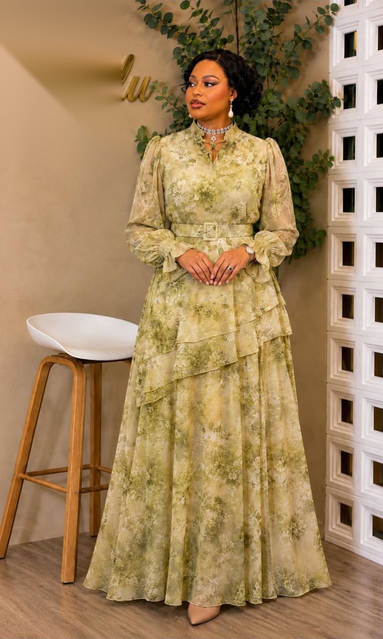 Robe Dentelle Sauge — sauge & or