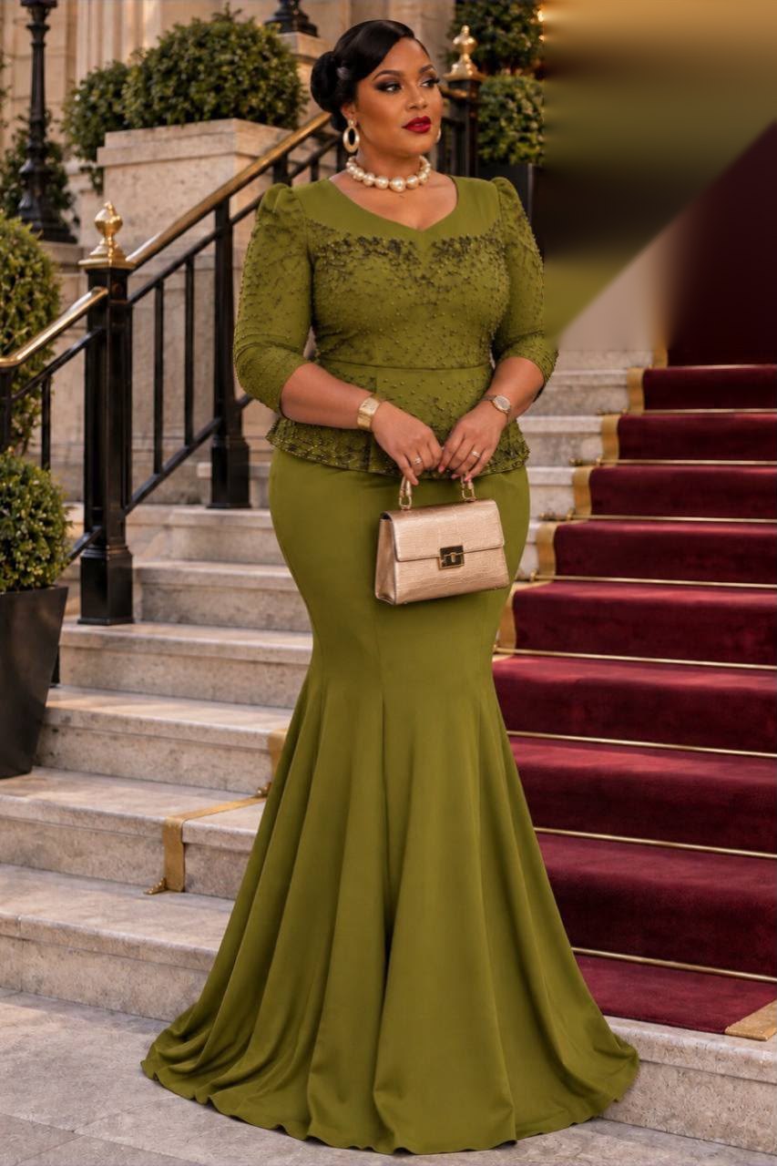 Robe Perlée Sirène Olive — olive