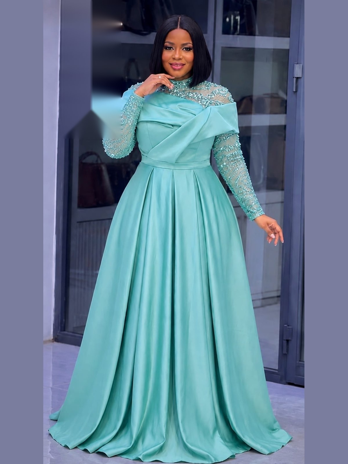 Robe Satin Drapé Aqua — aqua
