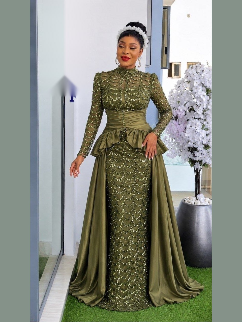 Robe Sequins Péplum Olive — olive